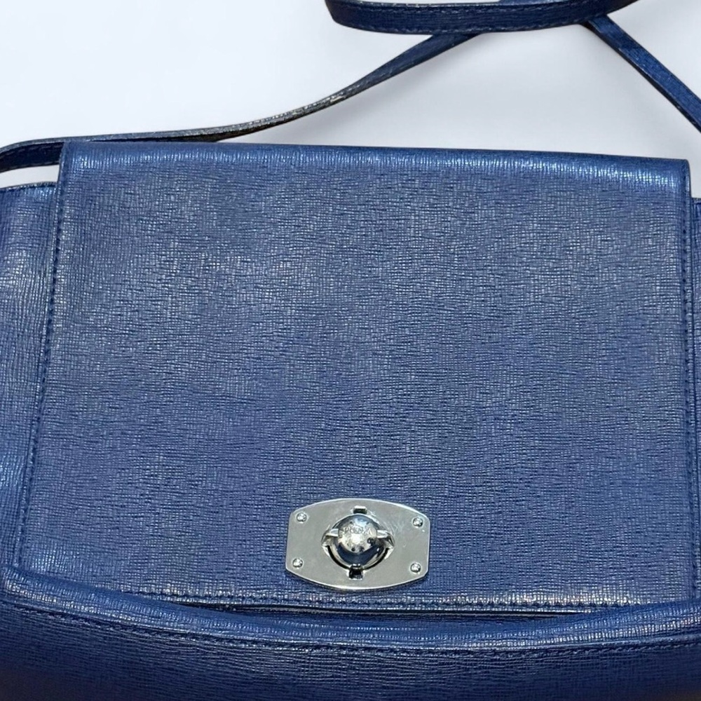 Furla Appaloosa Pebbled Leather Crossbody Purse in Blue with Silver Hardware - Picture 2 of 8